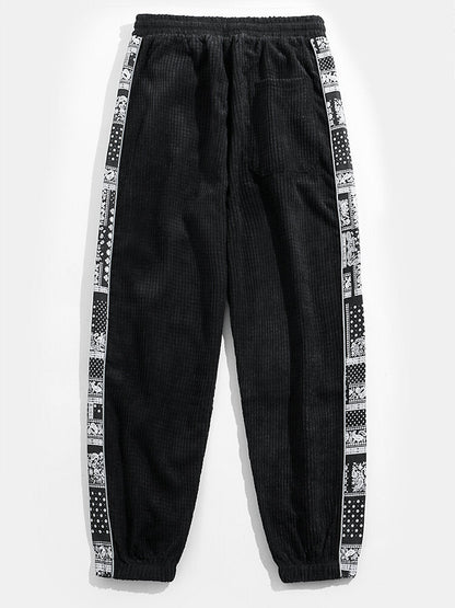 Paisley Print Corduroy Panel Trousers