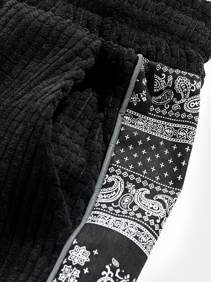 Paisley Print Corduroy Panel Trousers