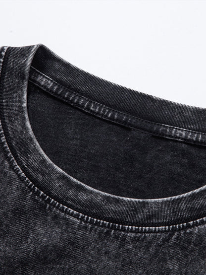 Relaxed Fit Long Sleeve Distressed Wash T-Shirt