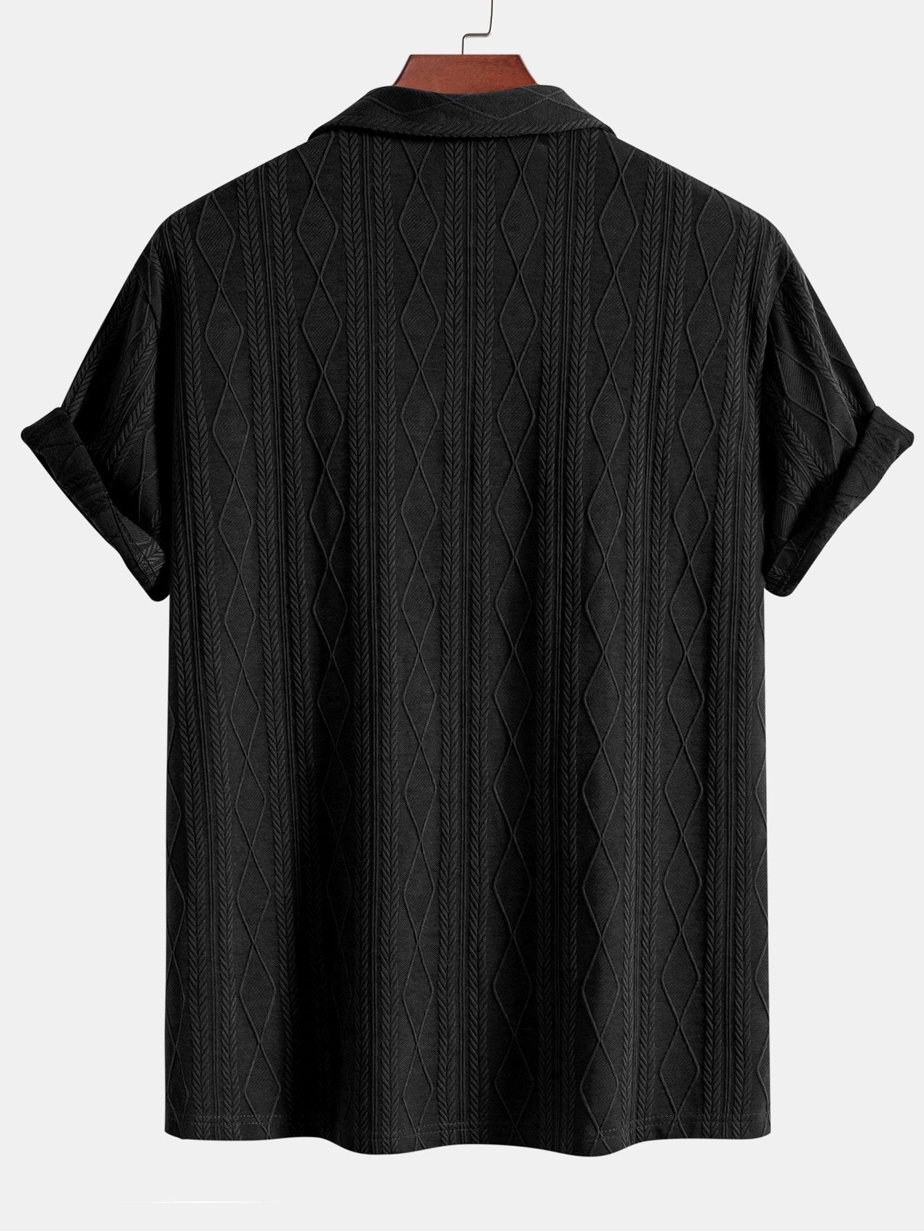 Jacquard Cuban Shirt with Knitted Geometric Rhombus Design