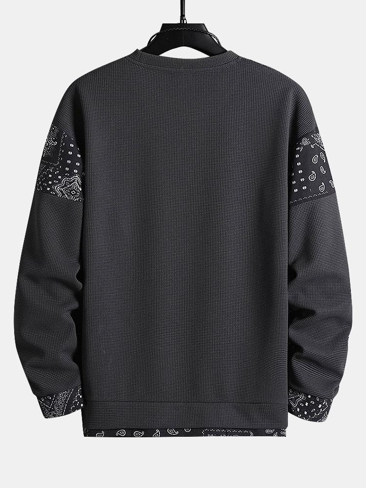 Paisley Patterned Waffle Knit Sweatshirt