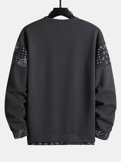 Paisley Patterned Waffle Knit Sweatshirt