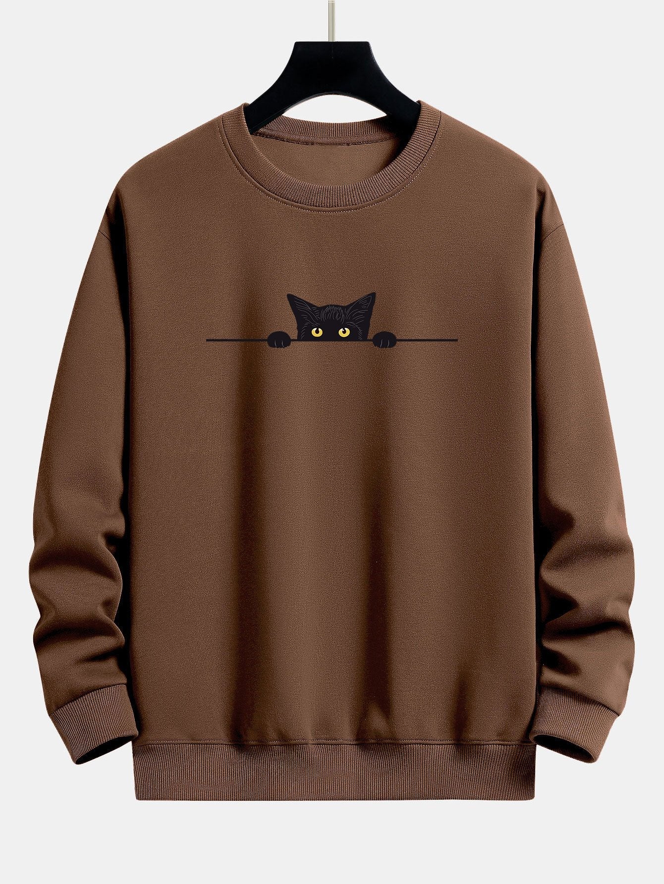 Relaxed Fit Sweatshirt with Black Cat Design