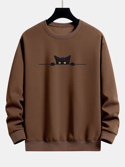 Relaxed Fit Sweatshirt with Black Cat Design