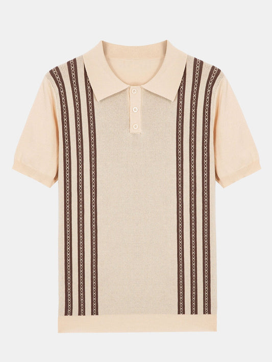 Striped Short-Sleeve Polo Sweater