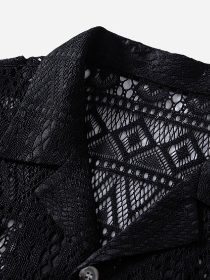 Short Sleeve Cuban Shirt with Geometric Texture