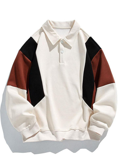 Color Block Polo Sweatshirt with Relaxed Fit
