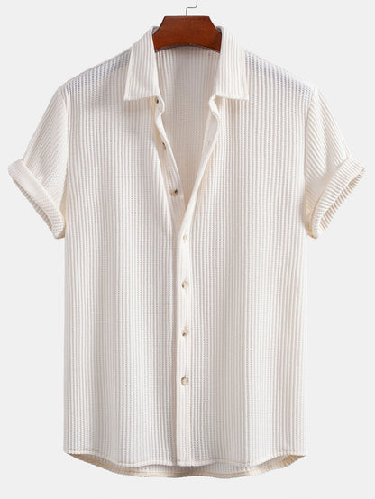 Waffle Button-Up Shirt with Matching Drawstring Waffle Shorts