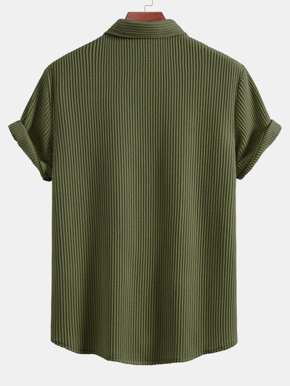 Waffle Button-Up Shirt with Matching Drawstring Waffle Shorts