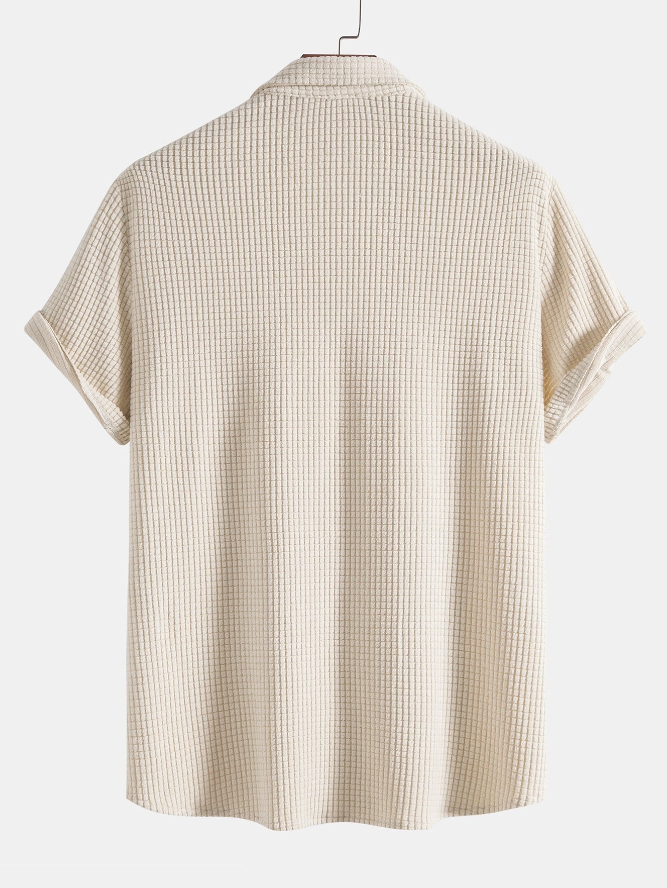 Waffle Knit Button-Up Shirt and Shorts Set