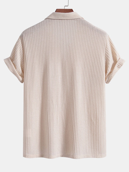 Short Sleeve Waffle Knit Cuban Shirt