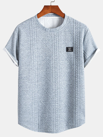 Geometric Jacquard Short Sleeve T-Shirt with Arc Hem