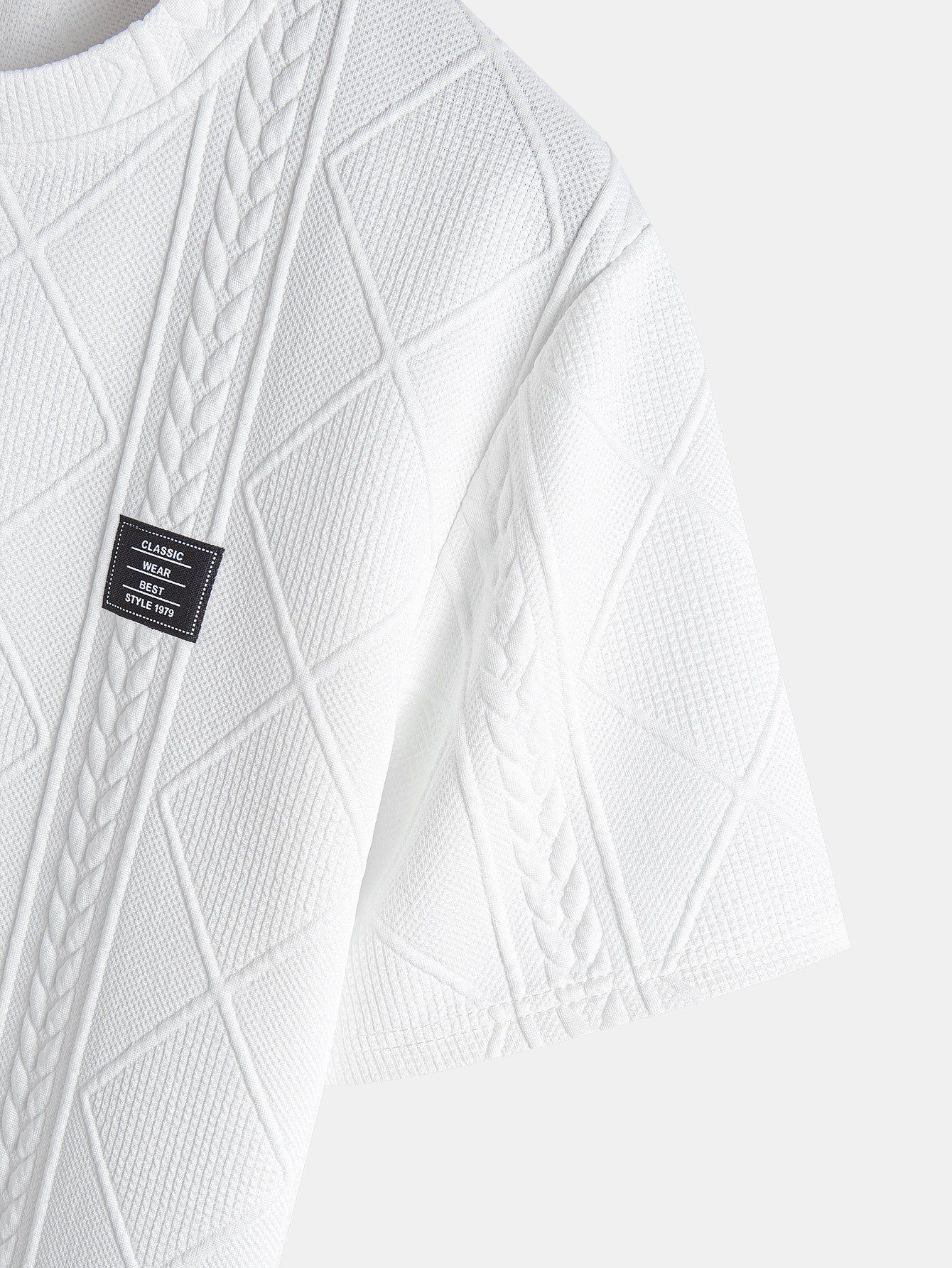 Geometric Jacquard Arc Hem T-Shirt and Shorts Set with Short Sleeves