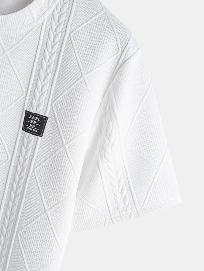 Geometric Jacquard Arc Hem T-Shirt and Shorts Set with Short Sleeves