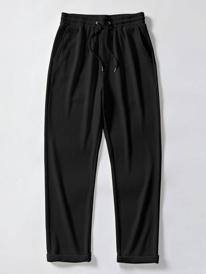 Short Sleeve Jacquard Polo Shirt with Straight Leg Ribbed Trousers