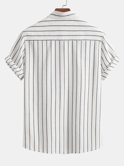 Striped Button-Up Shirt in Cotton Blend