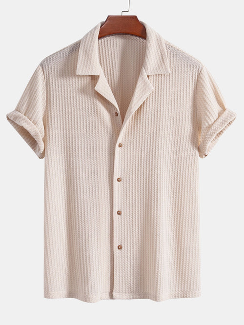 Short Sleeve Waffle Knit Cuban Shirt