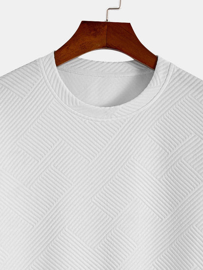 Striped Short Sleeve Jacquard T-Shirt with Arc Hem