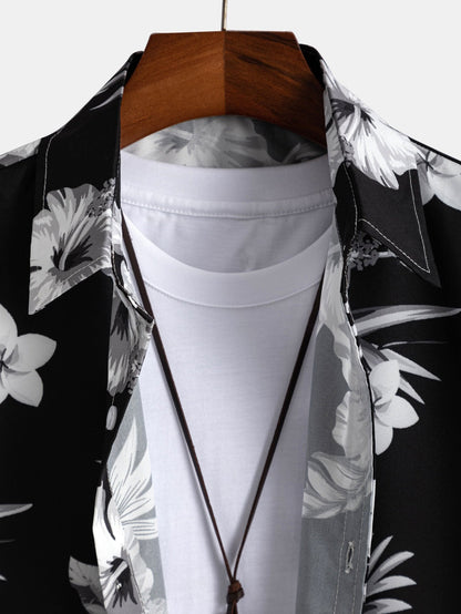 Tropical Floral Button-Up Shirt with Matching Swim Shorts