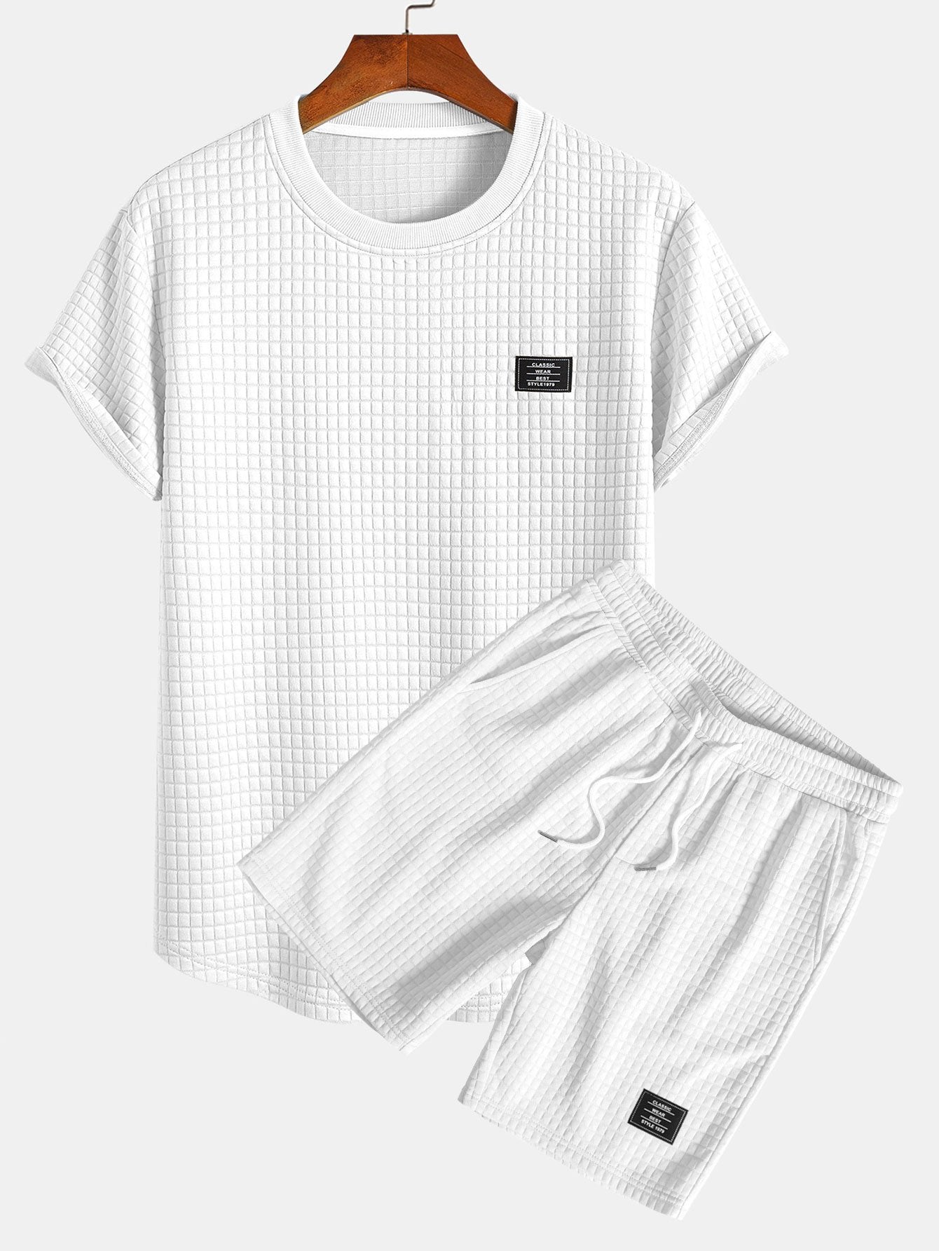 Waffle Knit Short Sleeve T-Shirt with Arc Hem & Matching Shorts