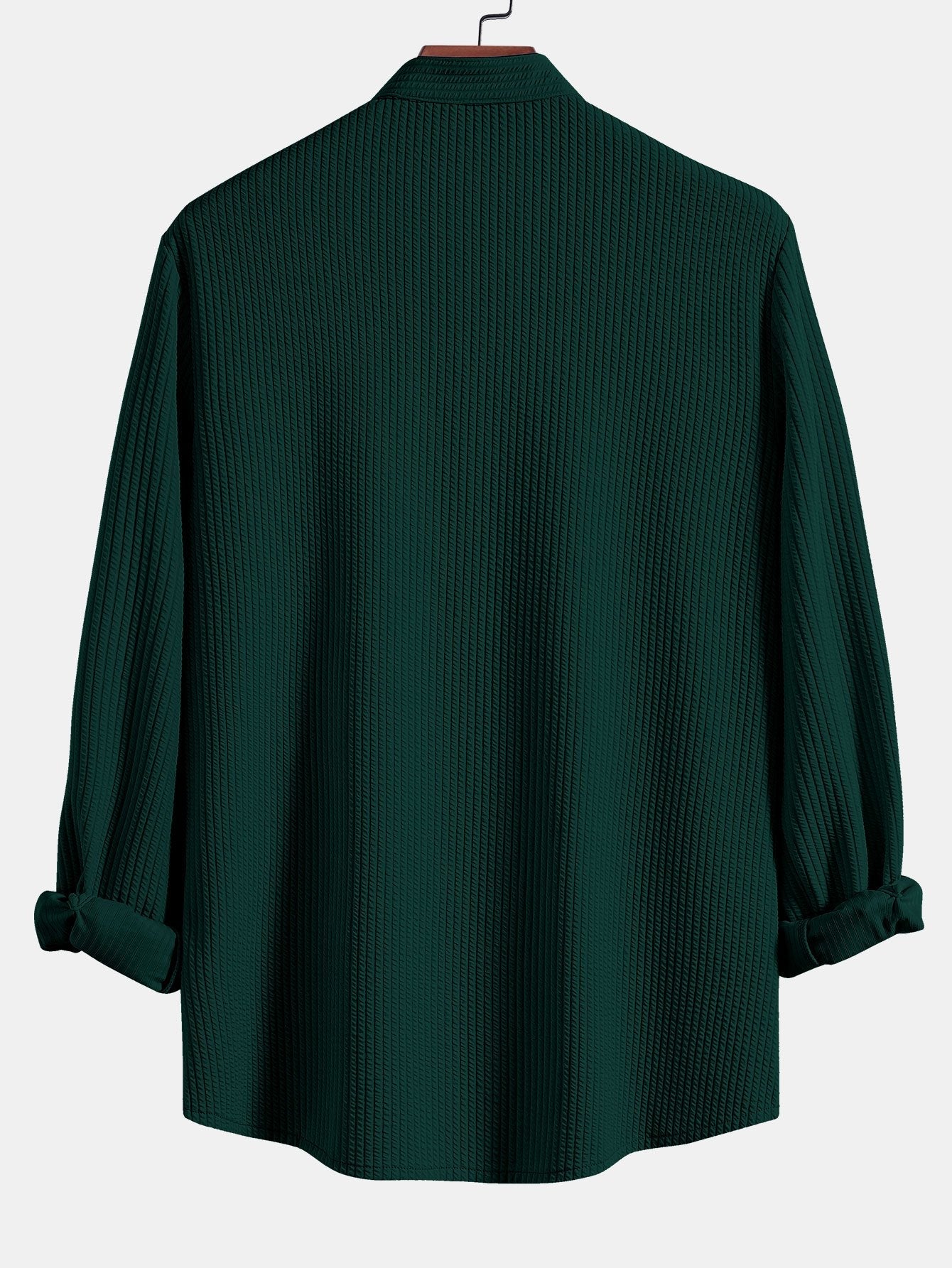 Ribbed Stand Collar Shirt with Long Sleeve and Muscle Fit