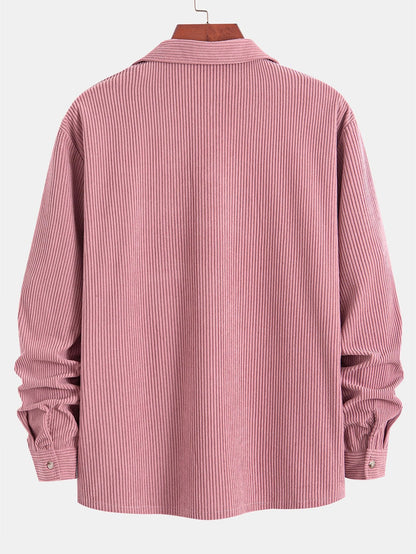 Corduroy Cuban Collar Shirt with Long Sleeves