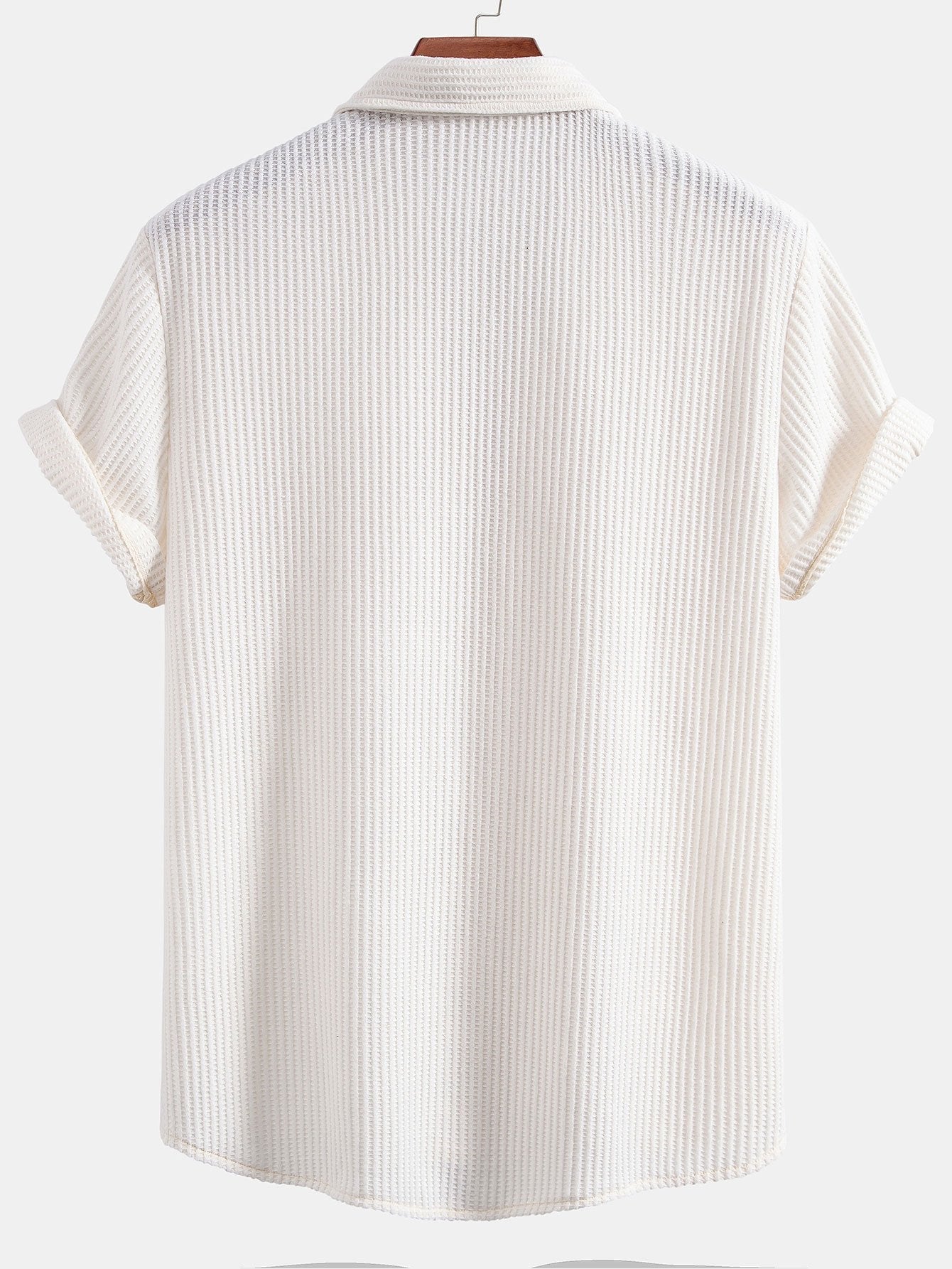 Waffle Button-Up Shirt with Matching Drawstring Waffle Shorts