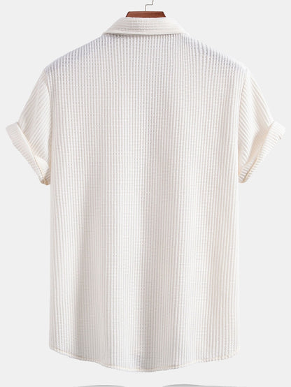 Waffle Button-Up Shirt with Matching Drawstring Waffle Shorts