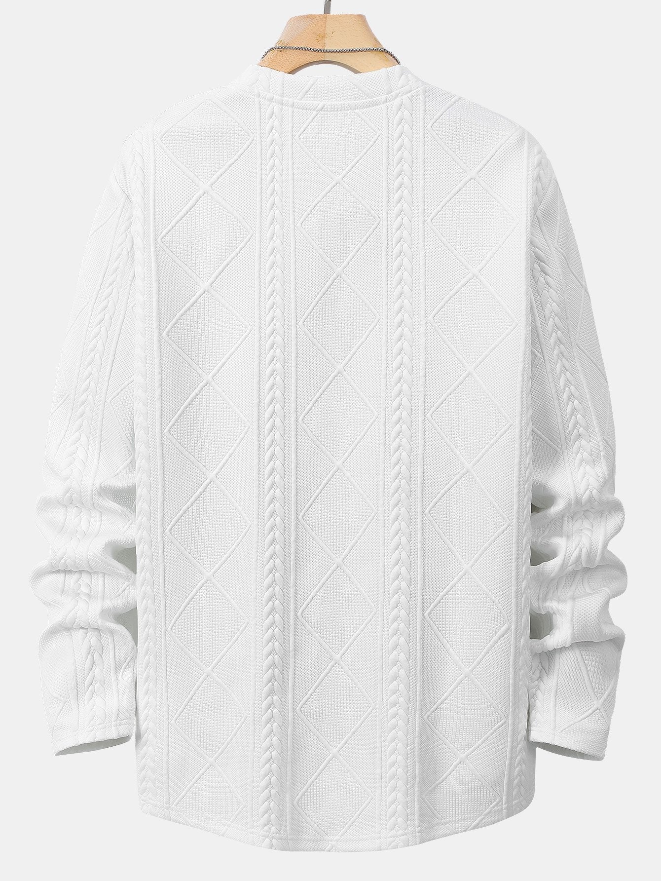 Geometric Jacquard Long Sleeve T-Shirt with Arc Hem