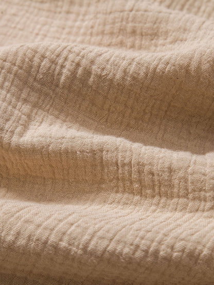 Wrinkled Cotton Henley Shirt with Half Open Placket