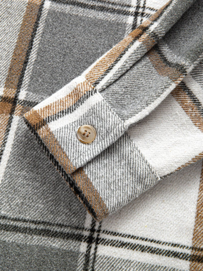 Comfortable Contrast Corduroy Plaid Hooded Shirt