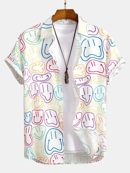 Vibrant Smiley Face Button-Up Shirt