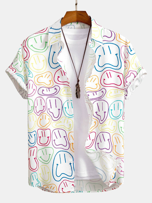 Vibrant Smiley Face Button-Up Shirt