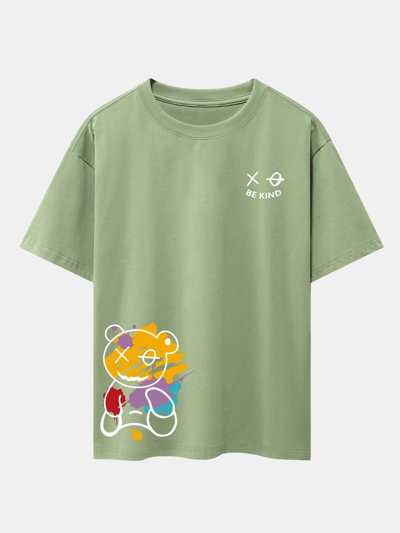 Oversized Drop Shoulder T-Shirt with Graffiti Bear Print