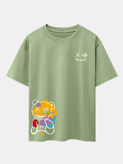Oversized Drop Shoulder T-Shirt with Graffiti Bear Print