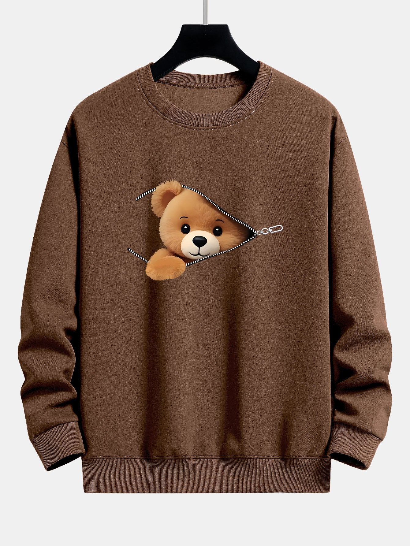 Relaxed Fit Sweatshirt with Zipper and Bear Print