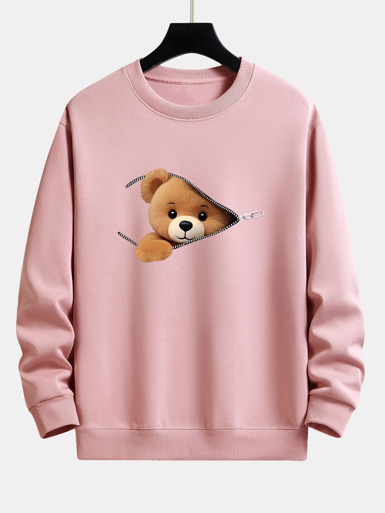 Relaxed Fit Sweatshirt with Zipper and Bear Print