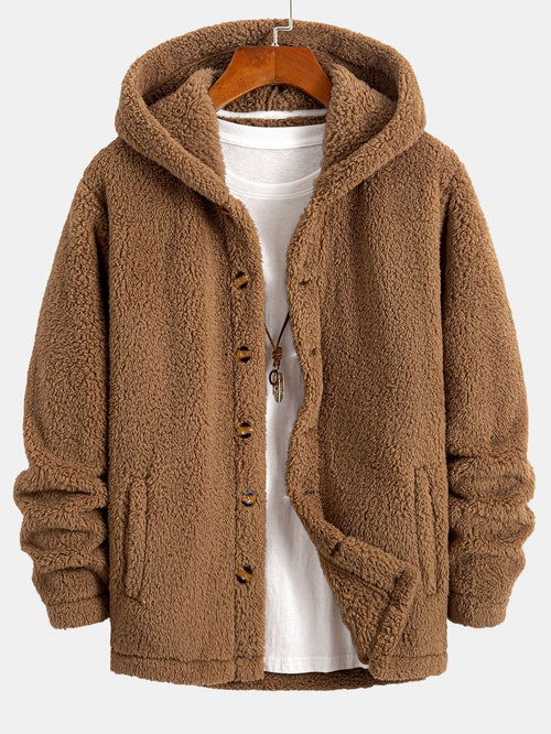 Cozy Teddy Fleece Hooded Button-Up Coat