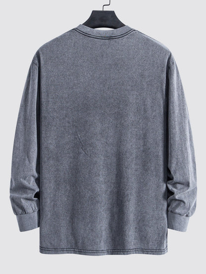 Relaxed Fit Long Sleeve Distressed Wash T-Shirt