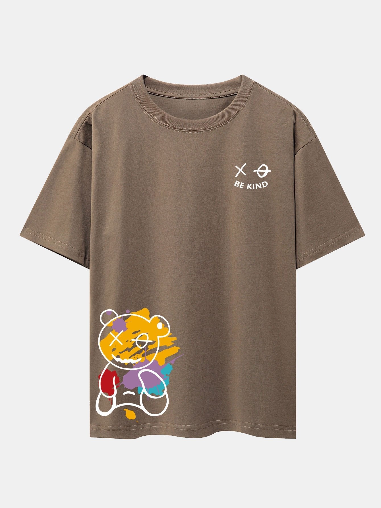 Oversized Drop Shoulder T-Shirt with Graffiti Bear Print
