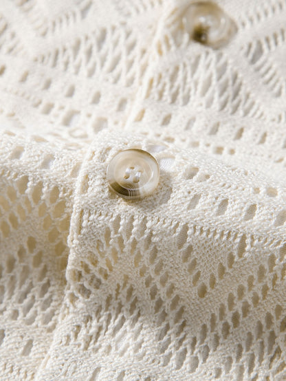 Short Sleeve Cuban Shirt with Geometric Texture