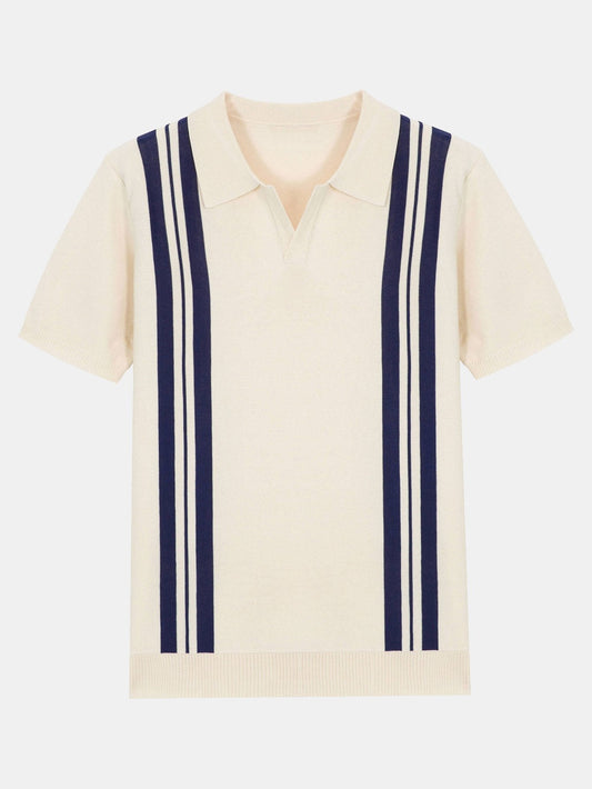 Striped Polo Sweater with Johnny Collar