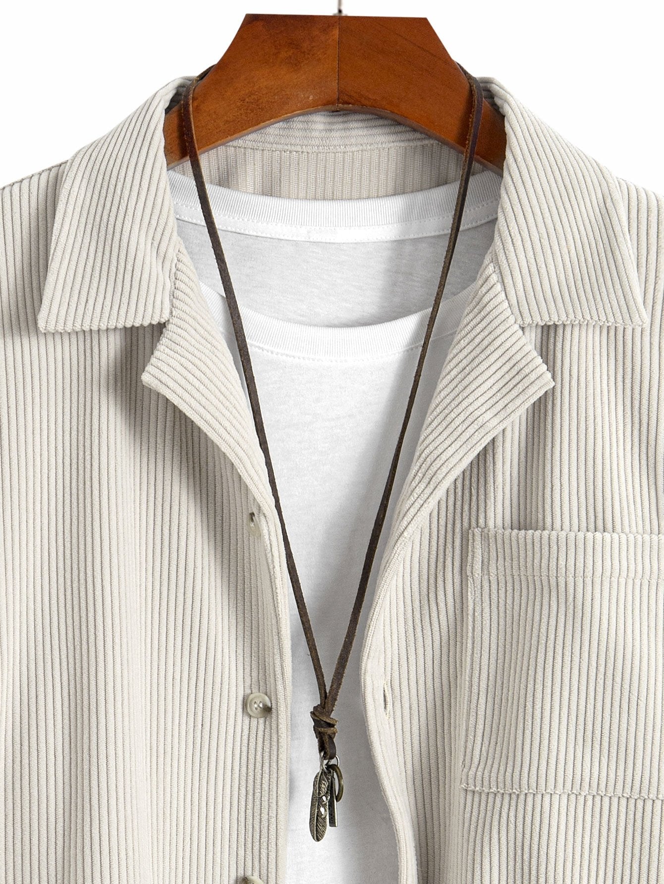 Corduroy Cuban Collar Shirt with Long Sleeves