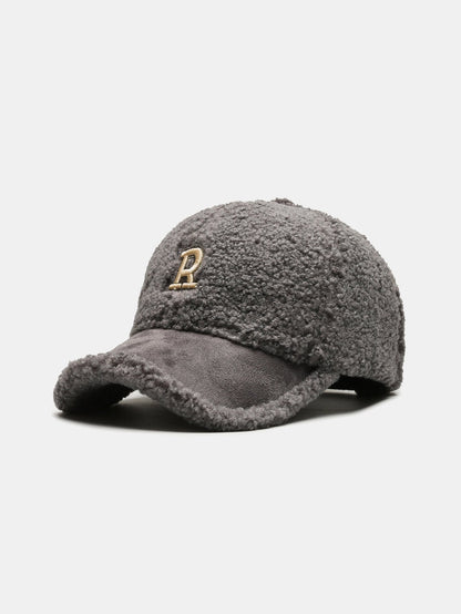 Cozy Plush Winter Baseball Cap with Letter Design