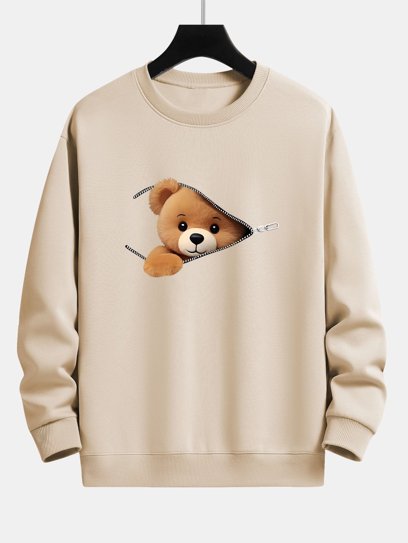 Relaxed Fit Sweatshirt with Zipper and Bear Print