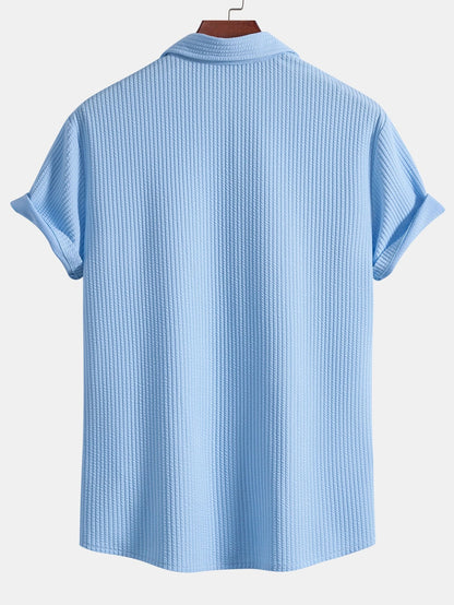 Ribbed Button-Up Shirt with Muscle Fit