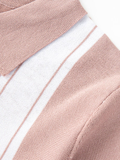 Striped Short Sleeve Polo Sweater