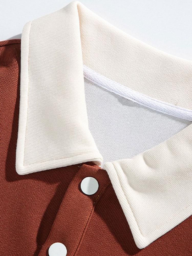 Color Block Patchwork Polo Sweatshirt with Relaxed Fit