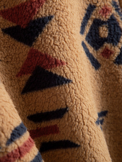 Aztec Patterned Patchwork Teddy Fleece Jacket