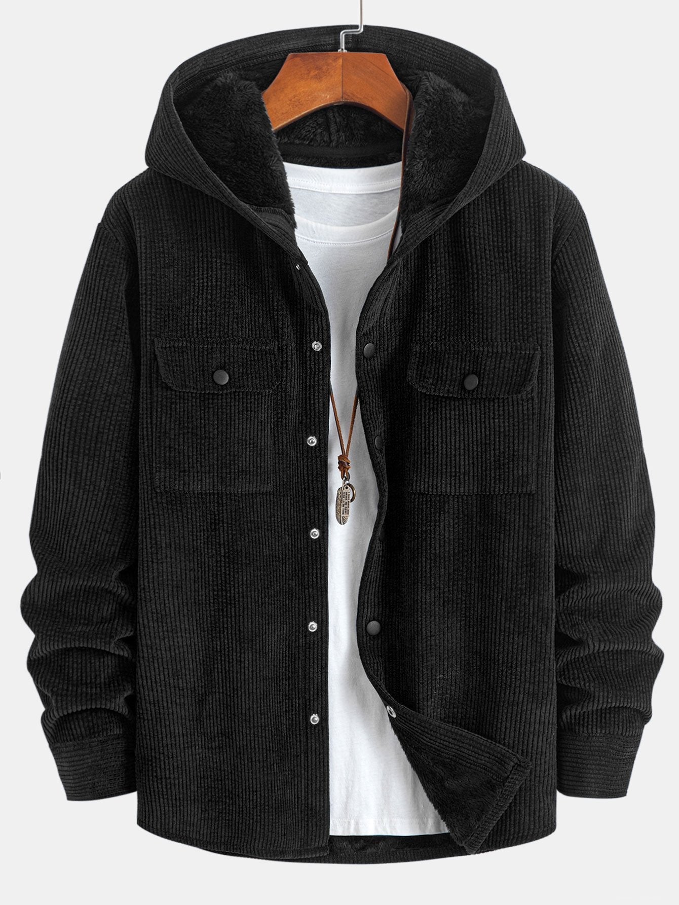 Fleece-Lined Hooded Corduroy Overshirt